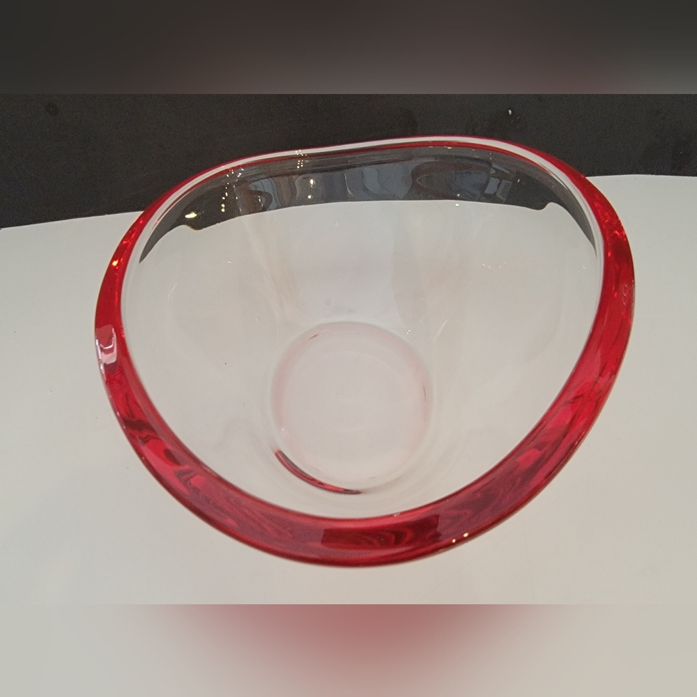 Walther-Glas Germany Art Glass red rim clear glass vintage bowl